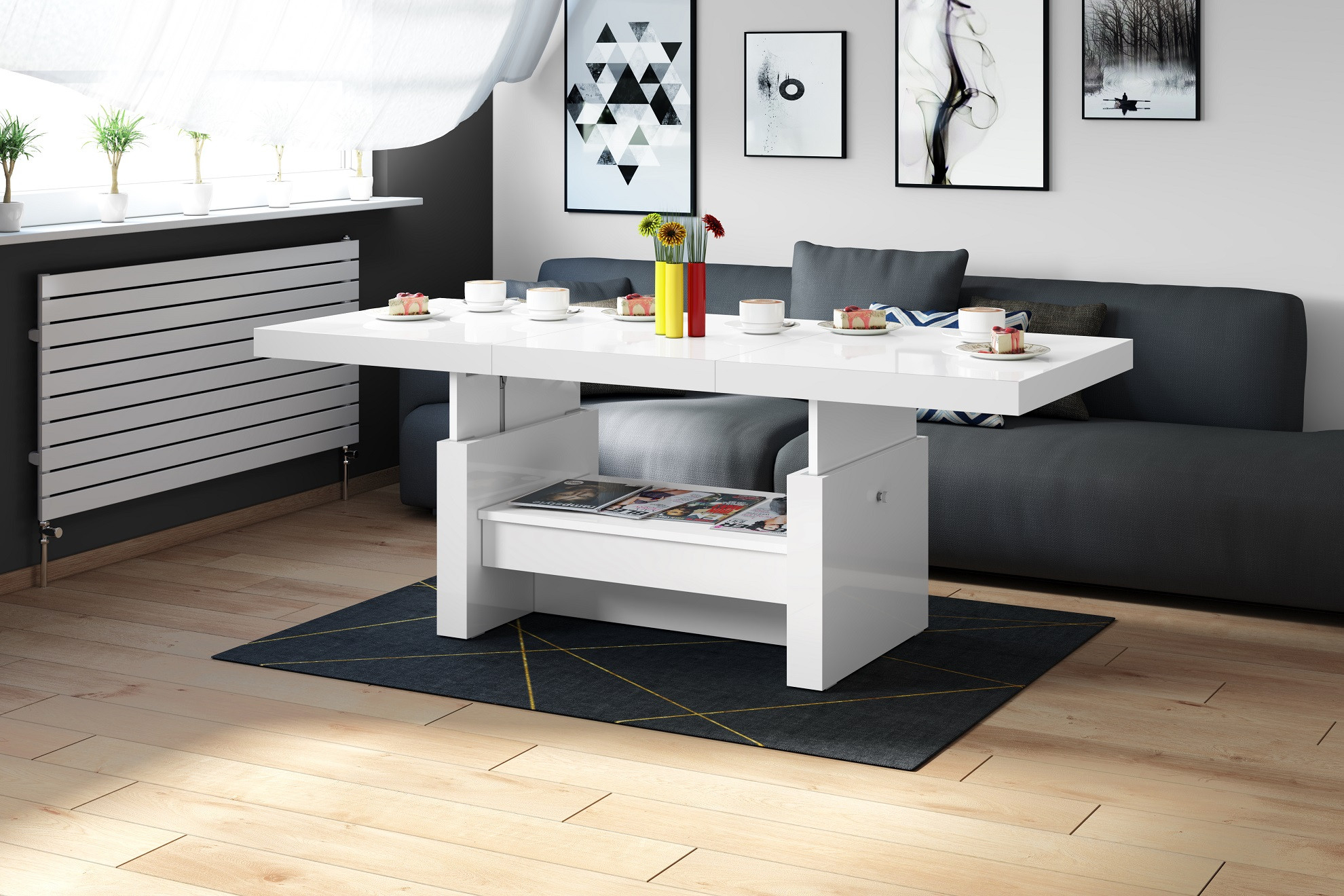 Design Couchtisch Tisch Aversa H 111 Schublade Höhenverstellbar Ausziehbar  Esstisch Inside Couchtisch Höhenverstellbar Weiß