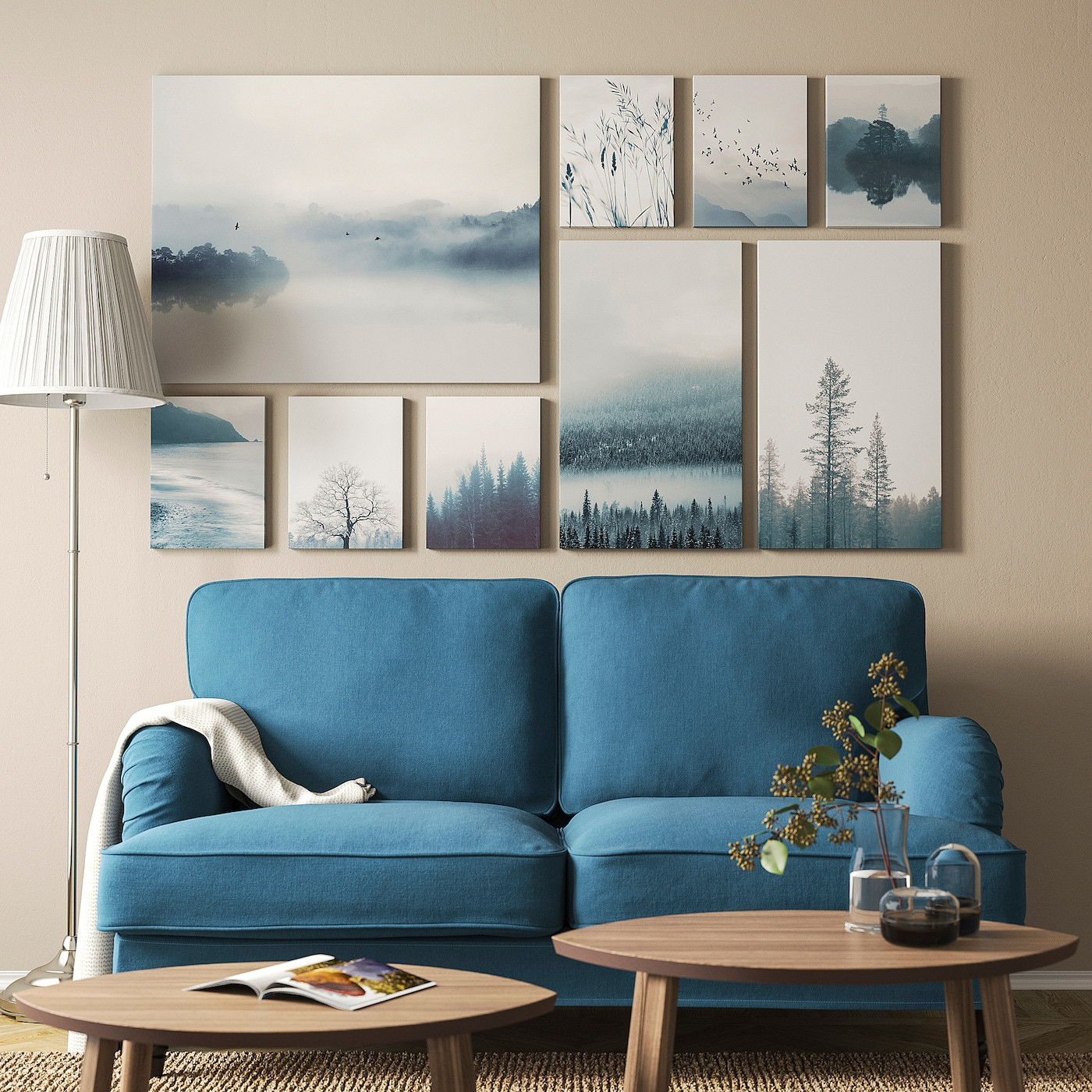 Grönby Bild 9Er-Set - Blaue Landschaft 179X112 Cm within Wandbilder Wohnzimmer Ikea